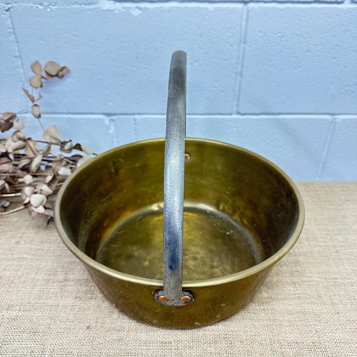 Antique Brass Jam Pan, Preserve Pot, Heavy Cooking Pot with Bracket - The Blind Mole