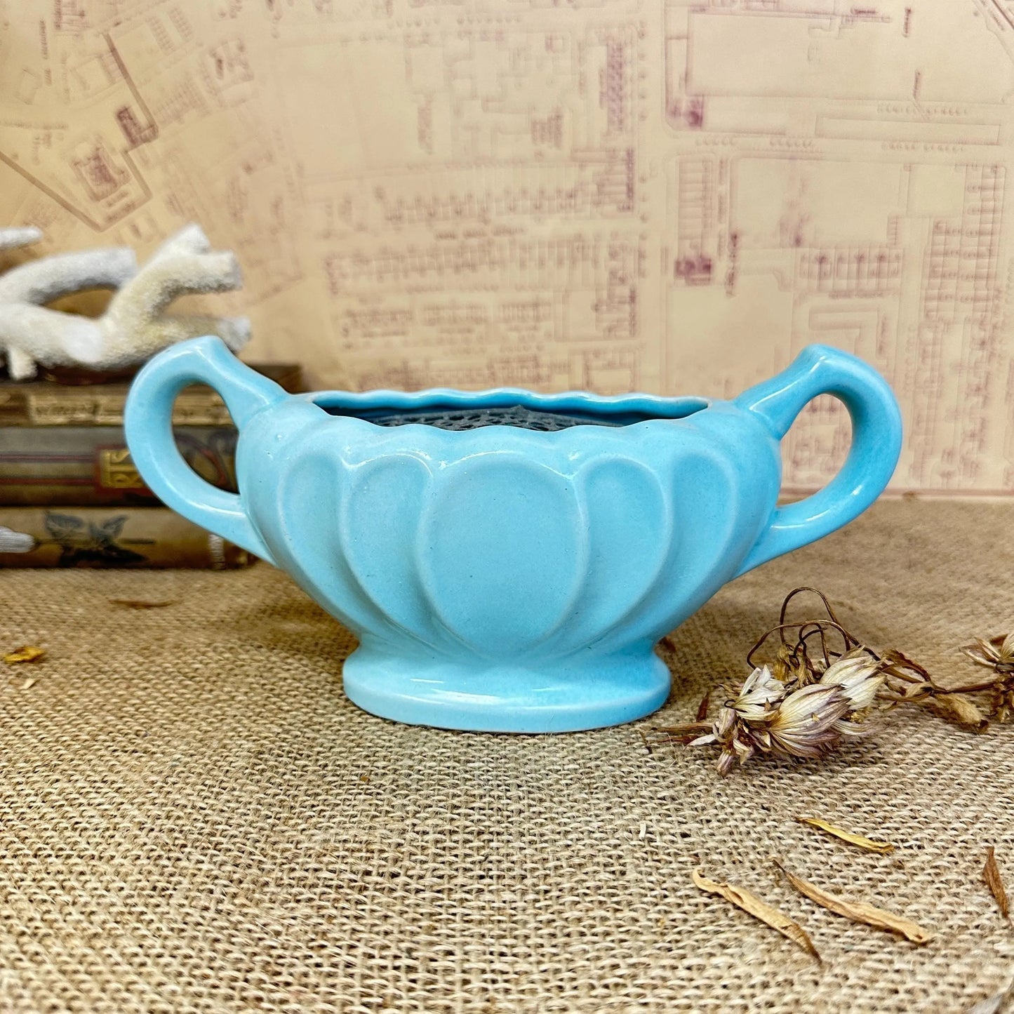 Small Blue Fluted Mantle Vase - The Blind Mole