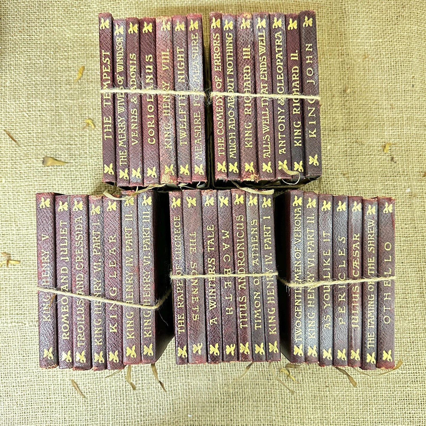 Stacks of Antique Burgundy Leather Books The Works of William Shakespeare JM Dent - Five Sets Available - The Blind Mole