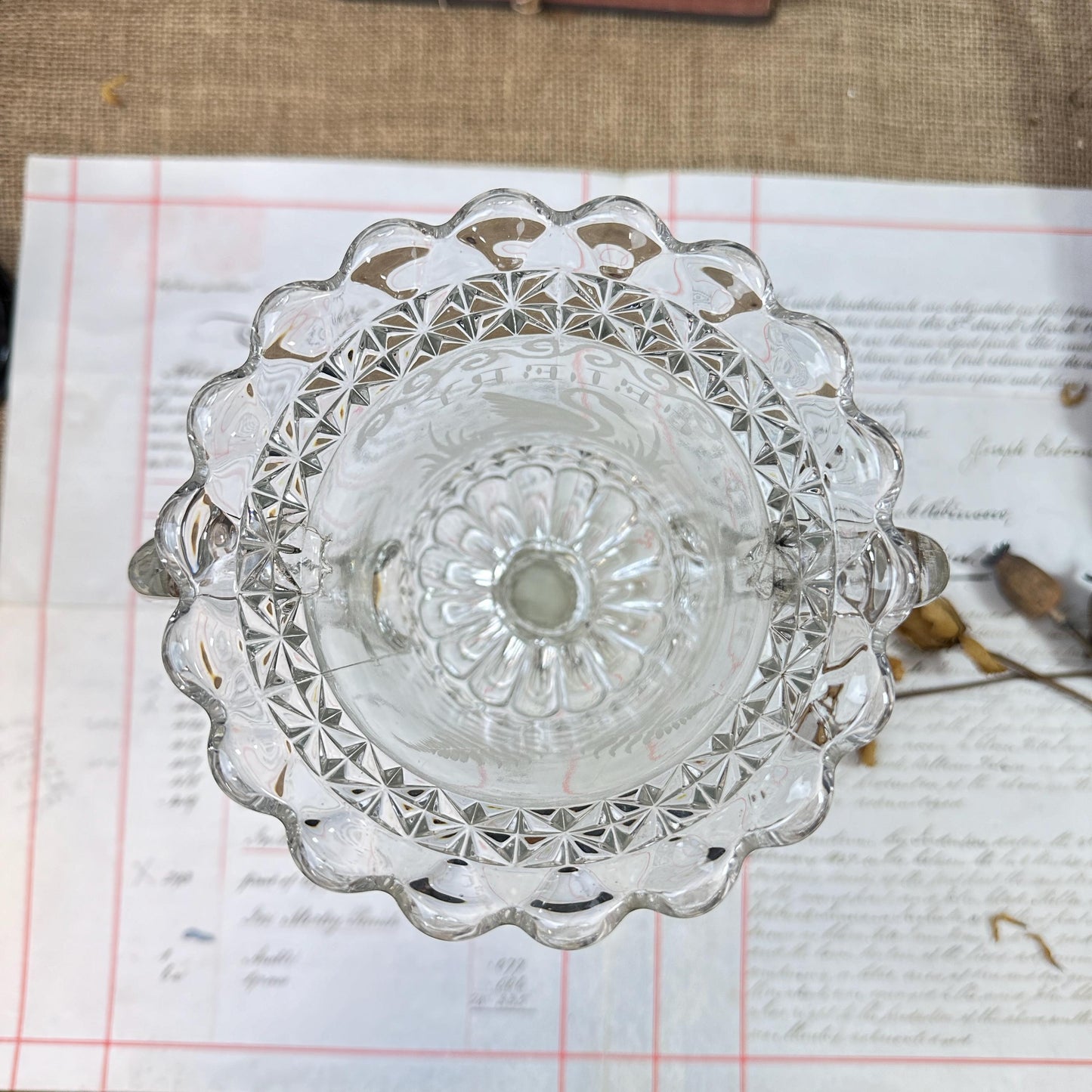 Victorian Etched Glass Celery Vase - The Blind Mole