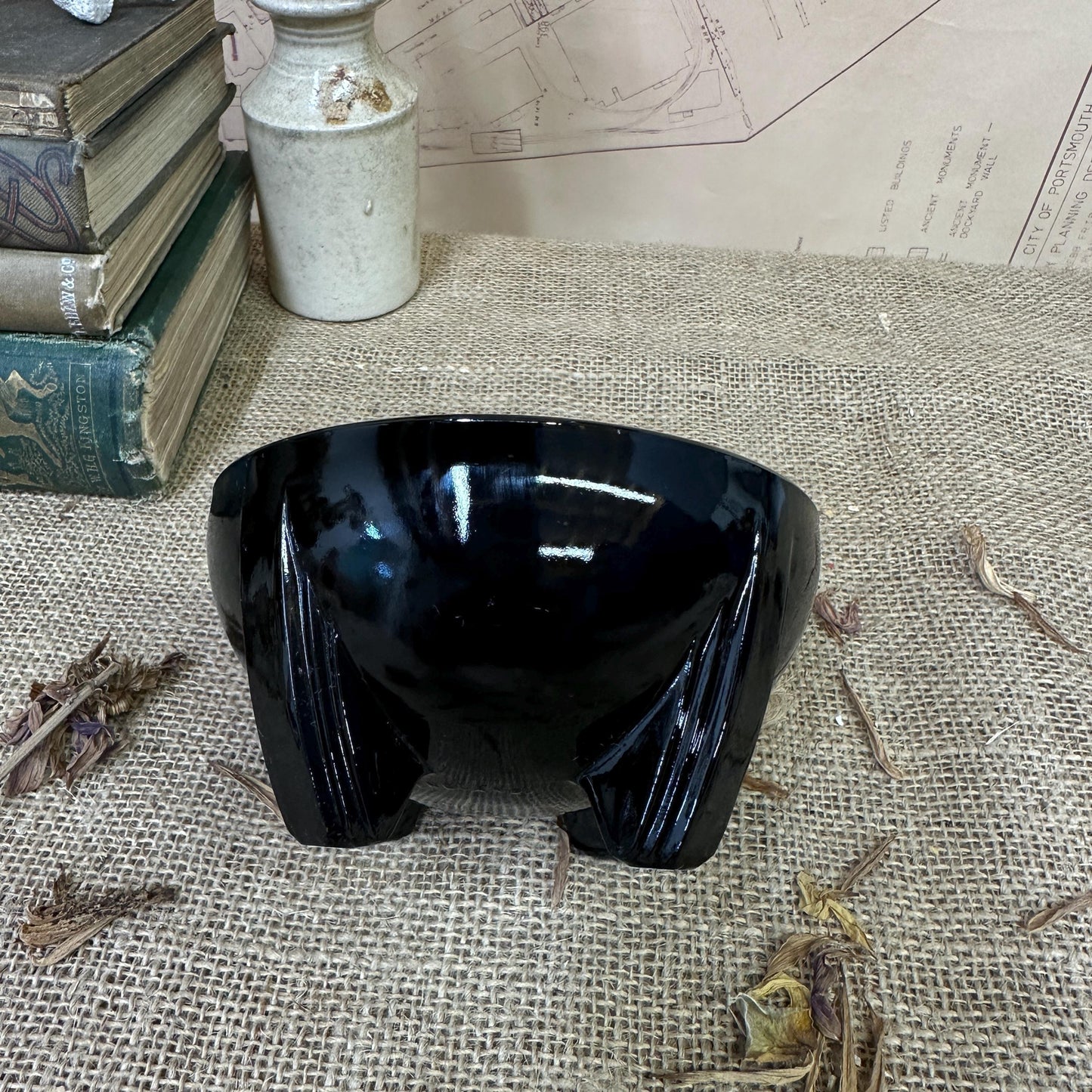 Black Amethyst Glass Art Deco Dish Pedestal - The Blind Mole