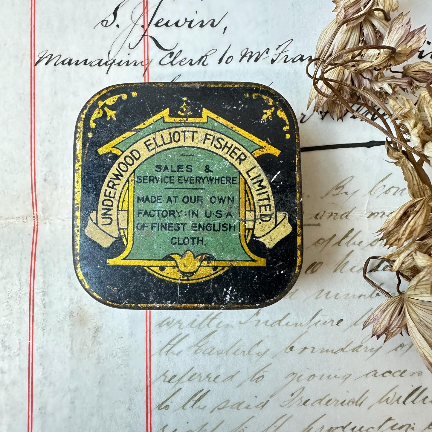 Underwood Elliott Fisher Ellwood Black Ribbon Antique Tin, Small Tin - The Blind Mole