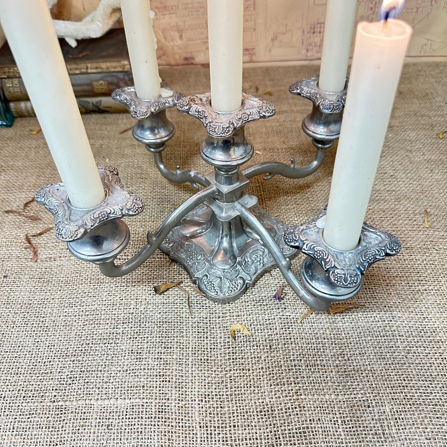 Beautiful Silver Plated Candelabra Candle Stick Hexagonal - The Blind Mole