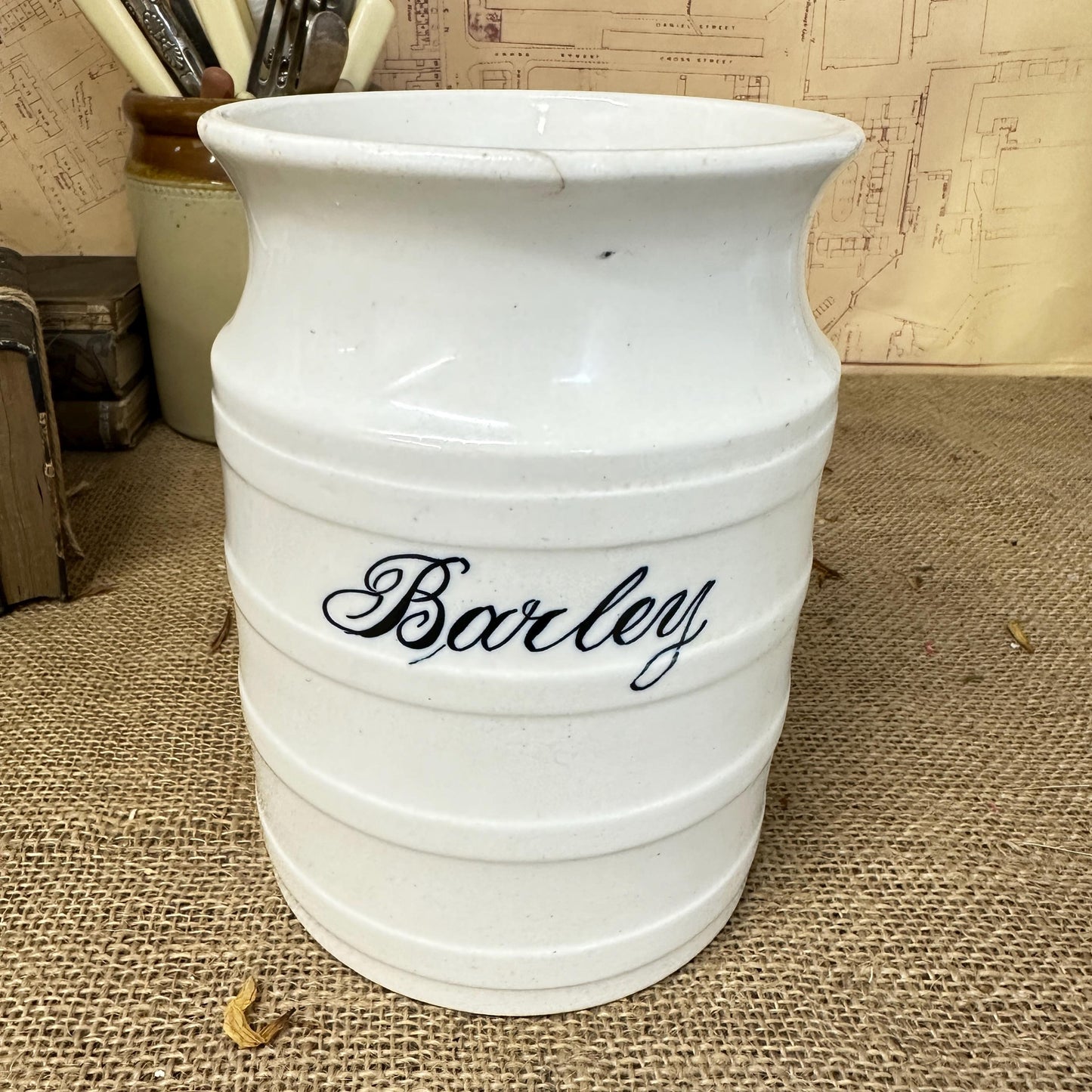 Antique Ironstone White Storage Pot Barley Storage Canister, Utensils Pot - The Blind Mole