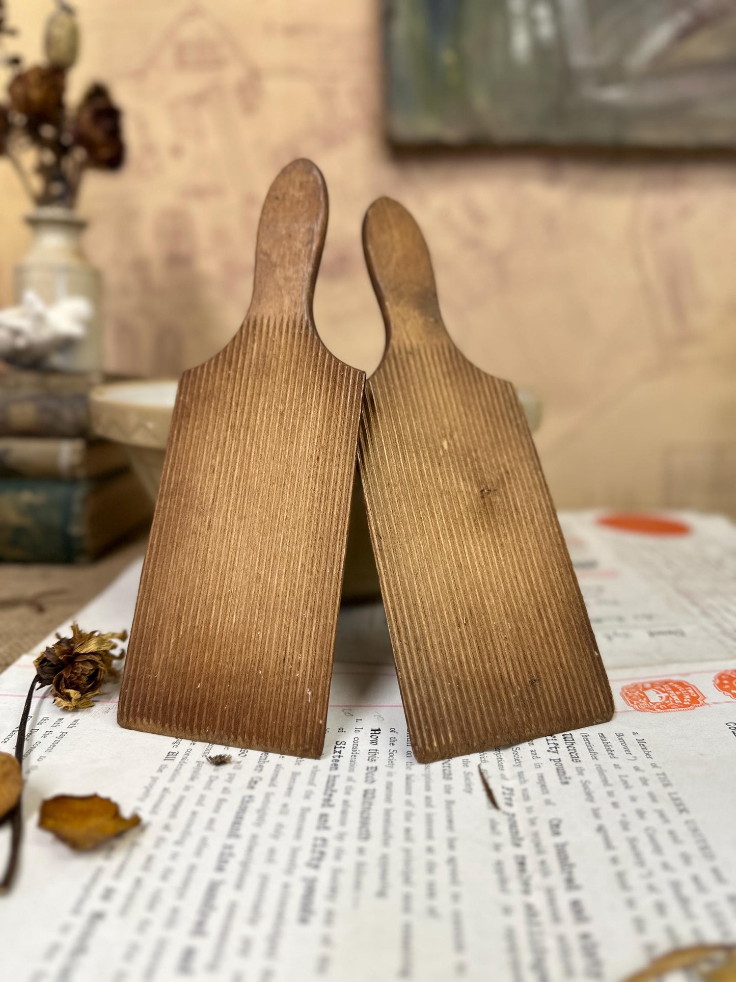 Vintage Pair of Wooden Gnocchi Paddles Butter Pats - The Blind Mole