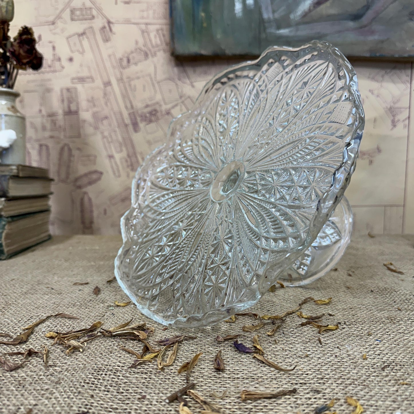Large Vintage Pressed Glass Cake Stand - The Blind Mole