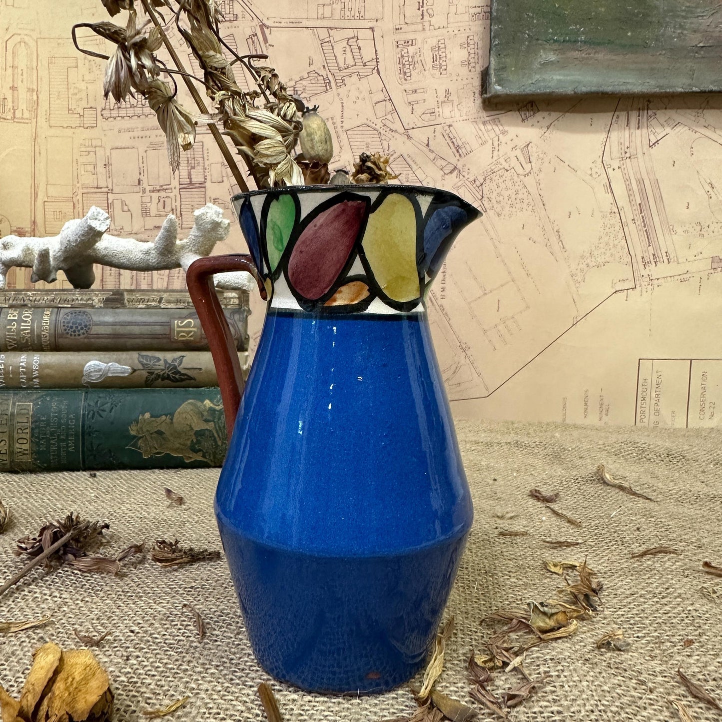 Art Deco Watcombe Torquary Blue Terracotta Water Jug - The Blind Mole