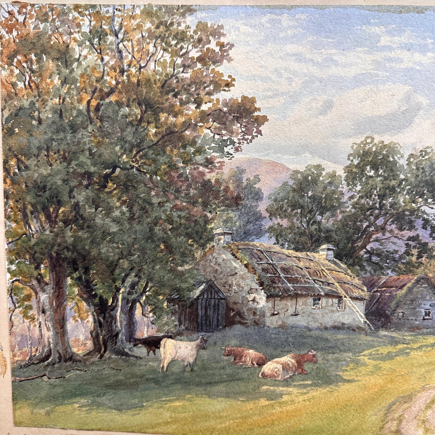 Original Antique Water Colour Farm Landscape Artwork Painting Signed - The Blind Mole
