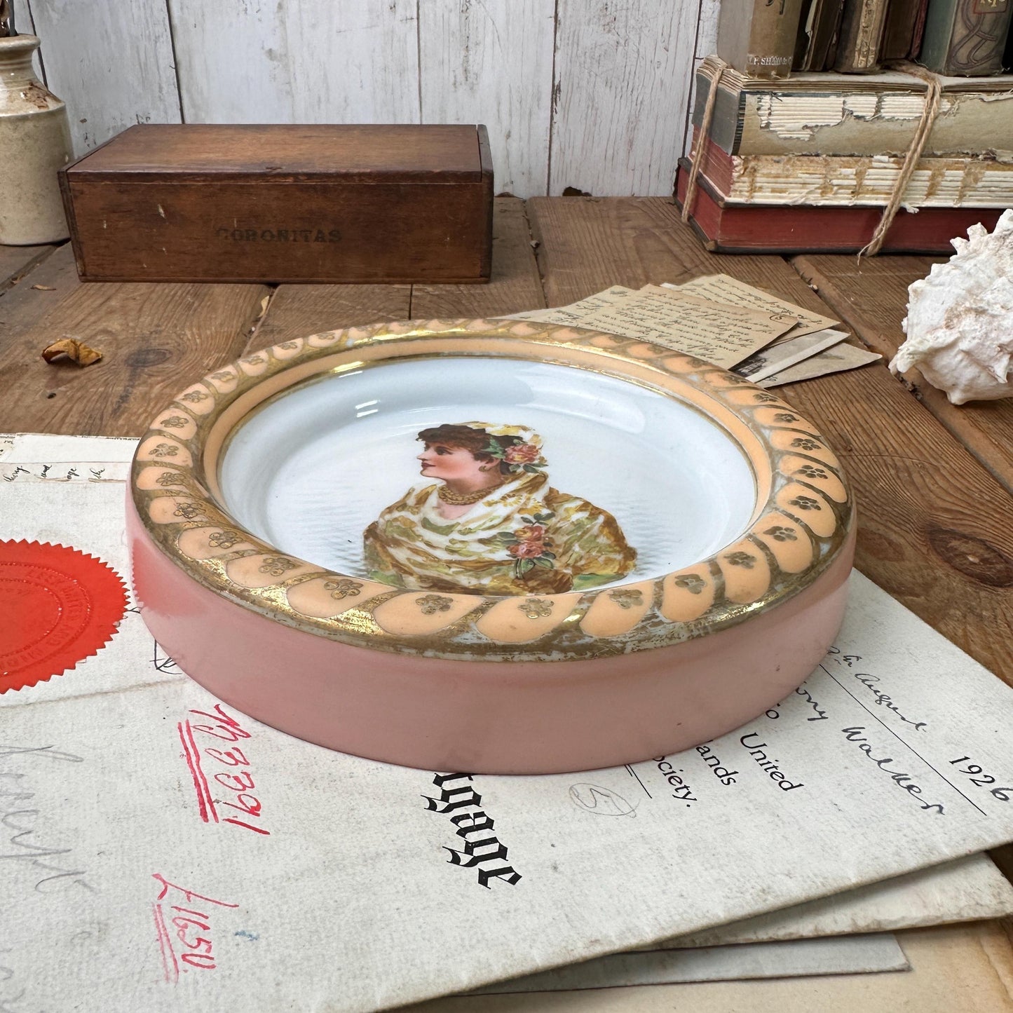 Antique Glass Dish with Austrian Ladies Portrait - The Blind Mole