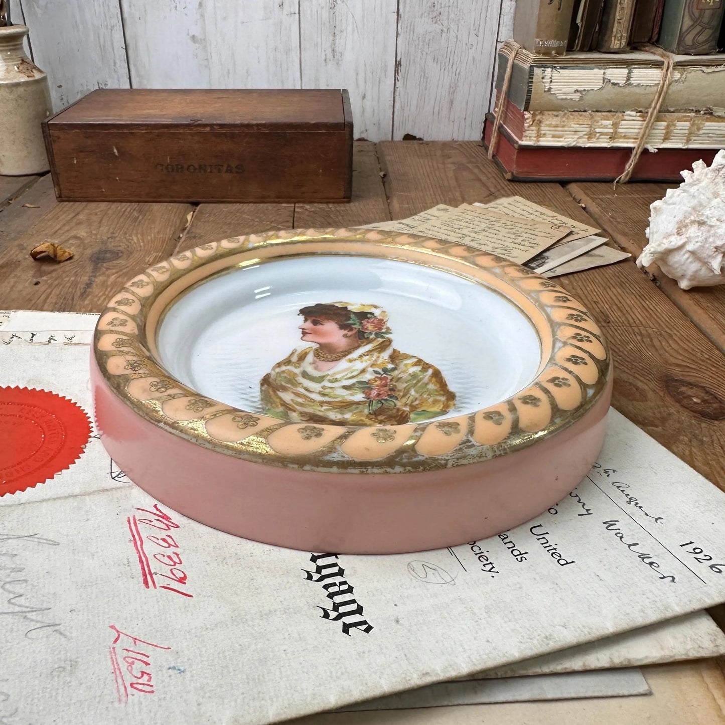 Antique Glass Dish with Austrian Ladies Portrait - The Blind Mole