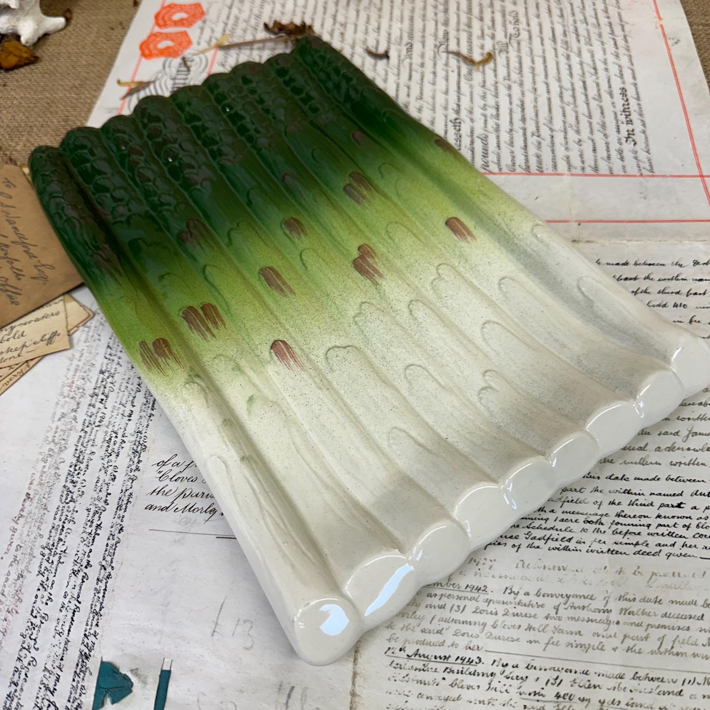 Large Vintage Italian Majolica Ware Asparagus Platter - The Blind Mole