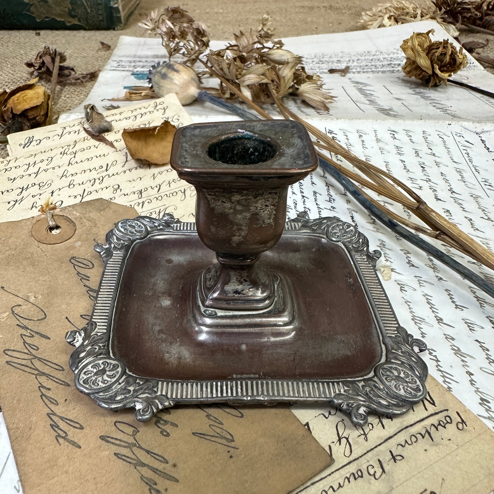 Square Antique Copper Candlestick