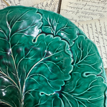 Victorian Cabbage Leaf Majolica Plate
