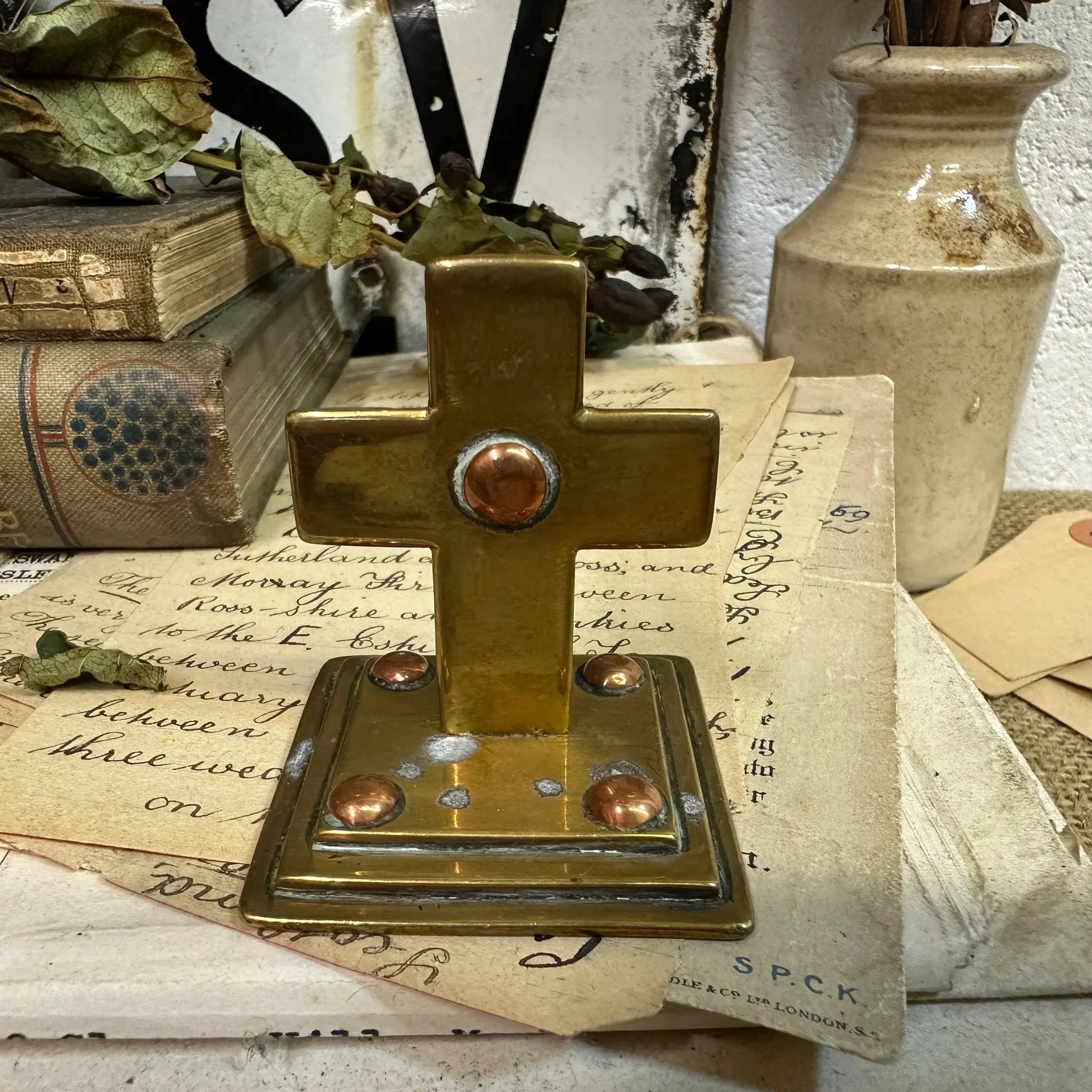 Small Brass Standing Crucifix - The Blind Mole