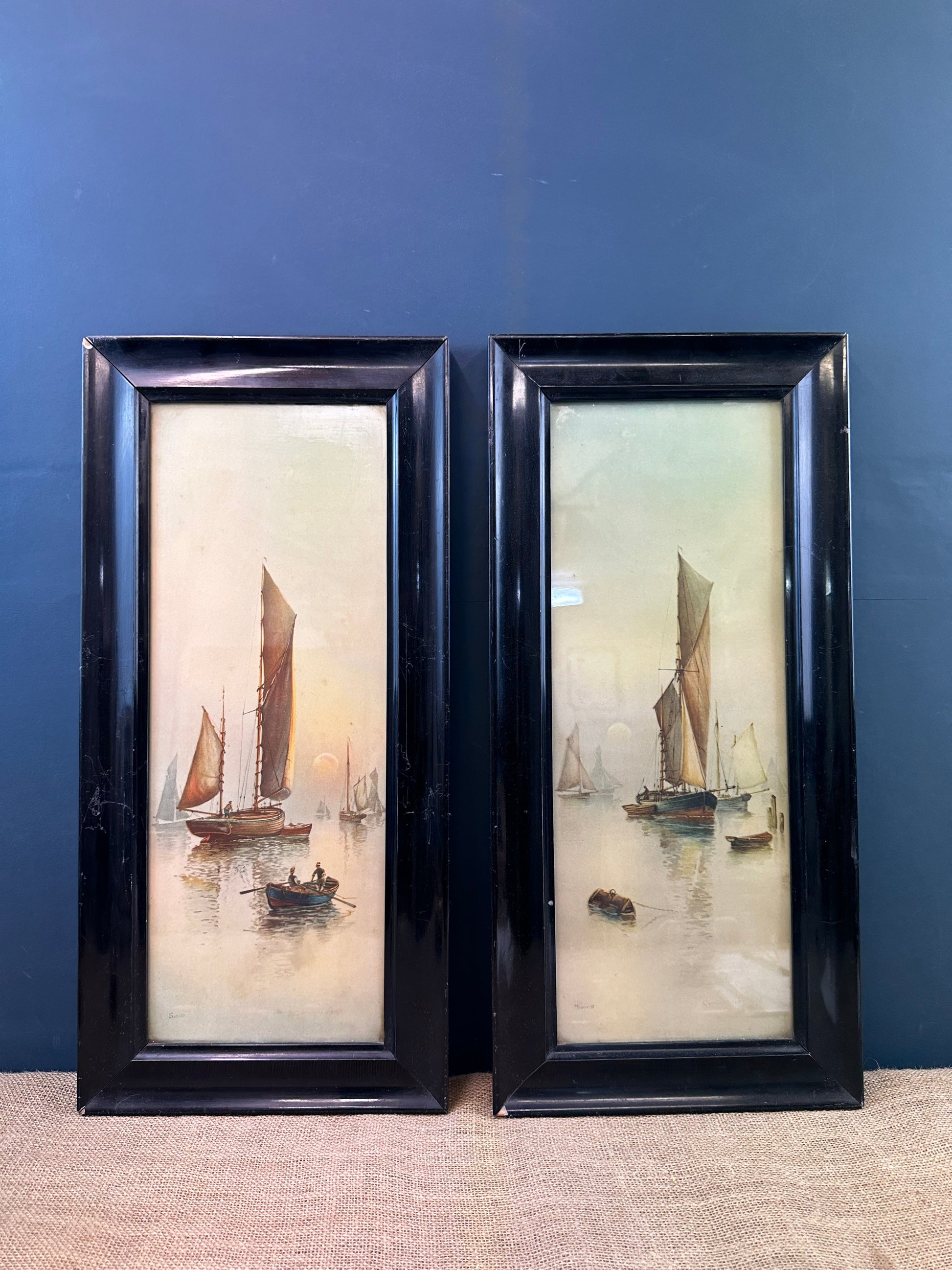 Pair Watercolour Prints Garman Morris Moonrise Sunset The Blind Mole