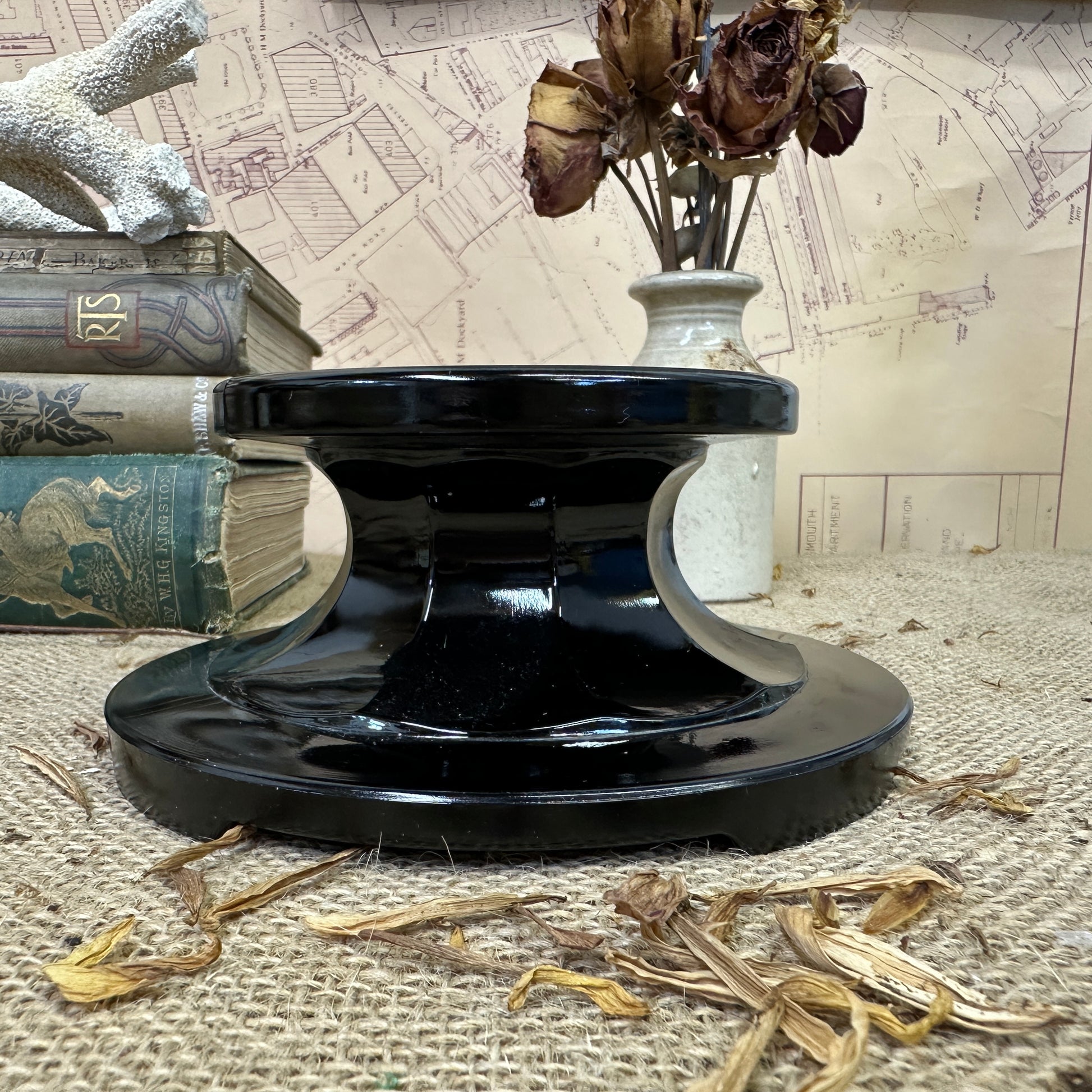 Black Amethyst Glass Art Deco Pedestal