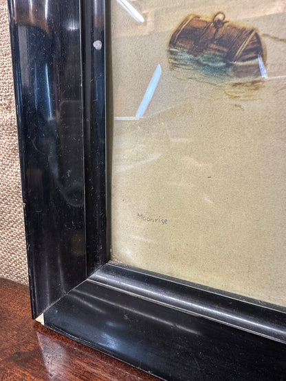 Pair Watercolour Prints Garman Morris Moonrise Sunset The Blind Mole