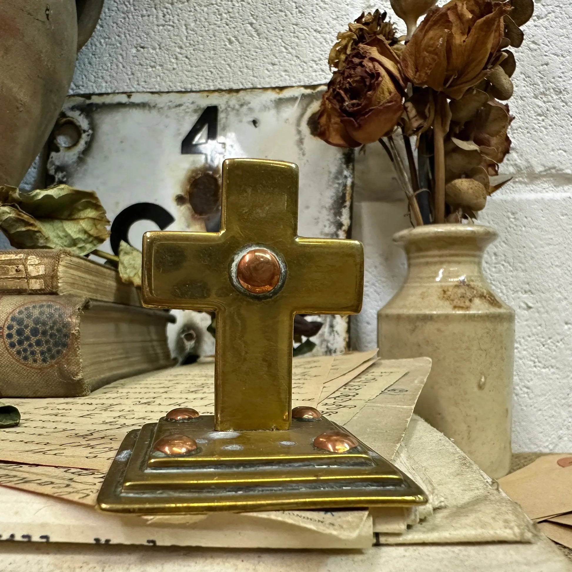 Small Brass Standing Crucifix - The Blind Mole