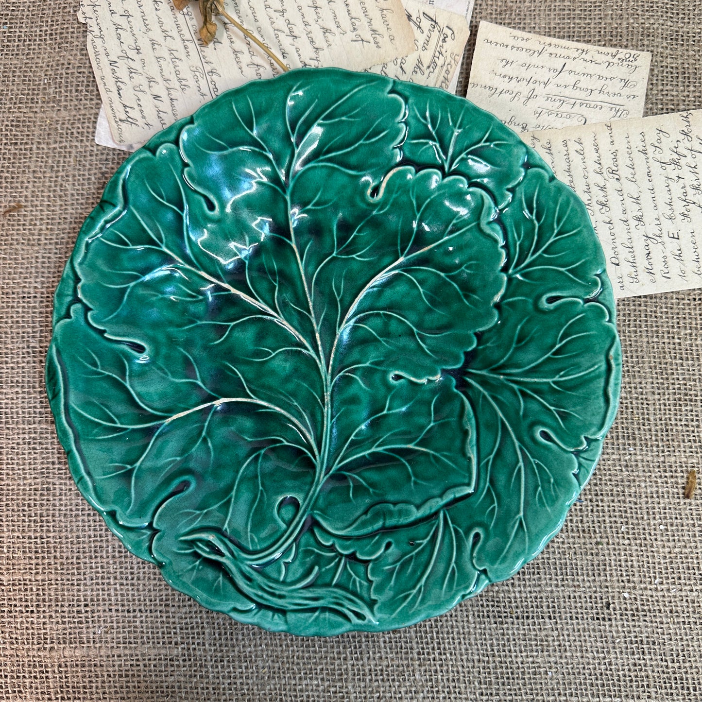 Victorian Cabbage Leaf Majolica Plate
