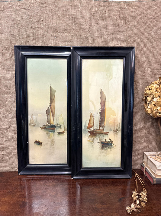 Pair Watercolour Prints Garman Morris Moonrise Sunset The Blind Mole