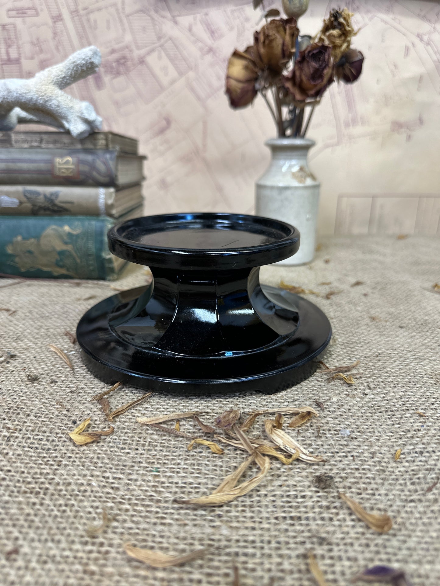 Black Amethyst Glass Art Deco Pedestal