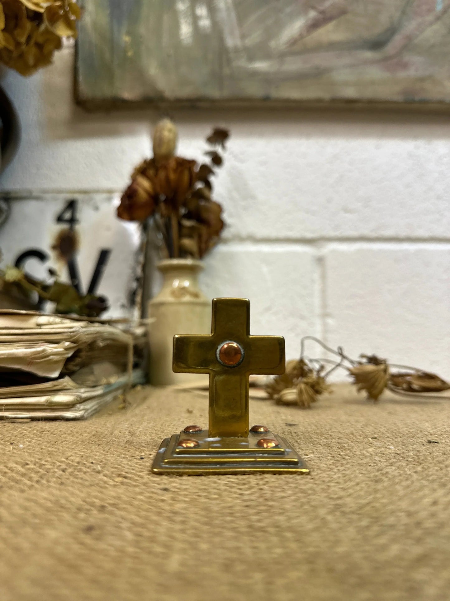 Small Brass Standing Crucifix - The Blind Mole