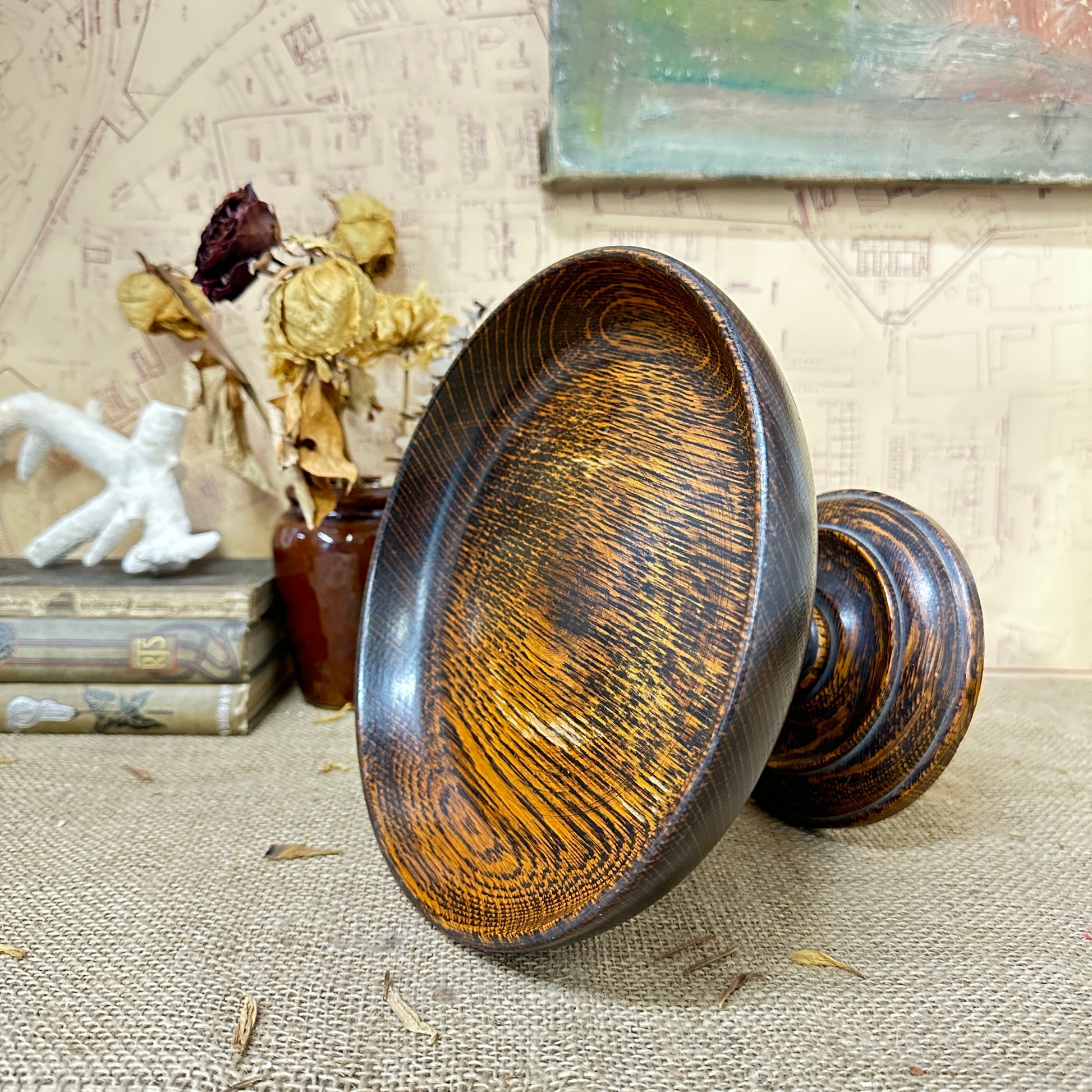 Turned wooden fruit bowl 