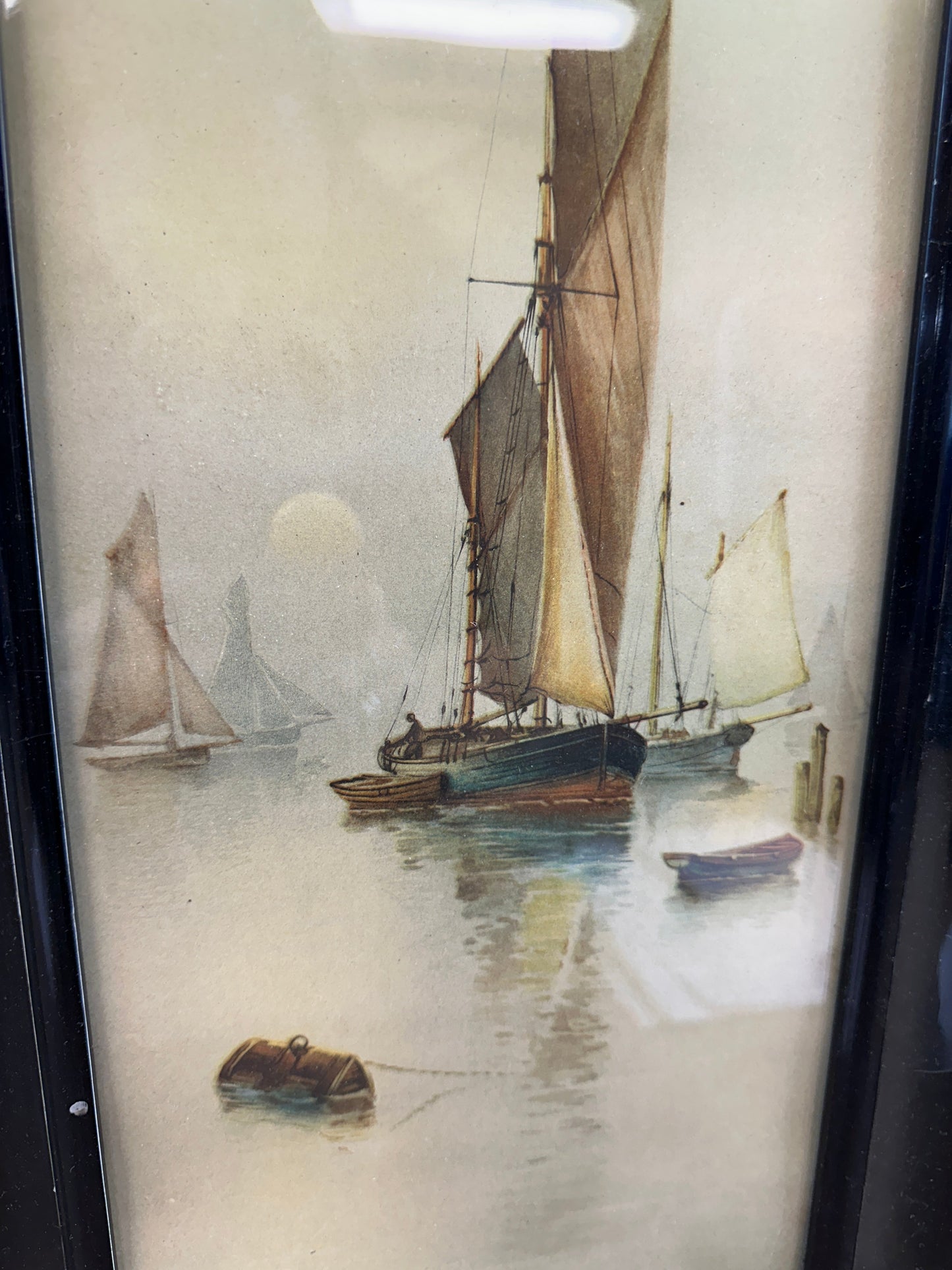 Pair Watercolour Prints Garman Morris Moonrise Sunset The Blind Mole