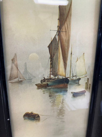 Pair Watercolour Prints Garman Morris Moonrise Sunset The Blind Mole