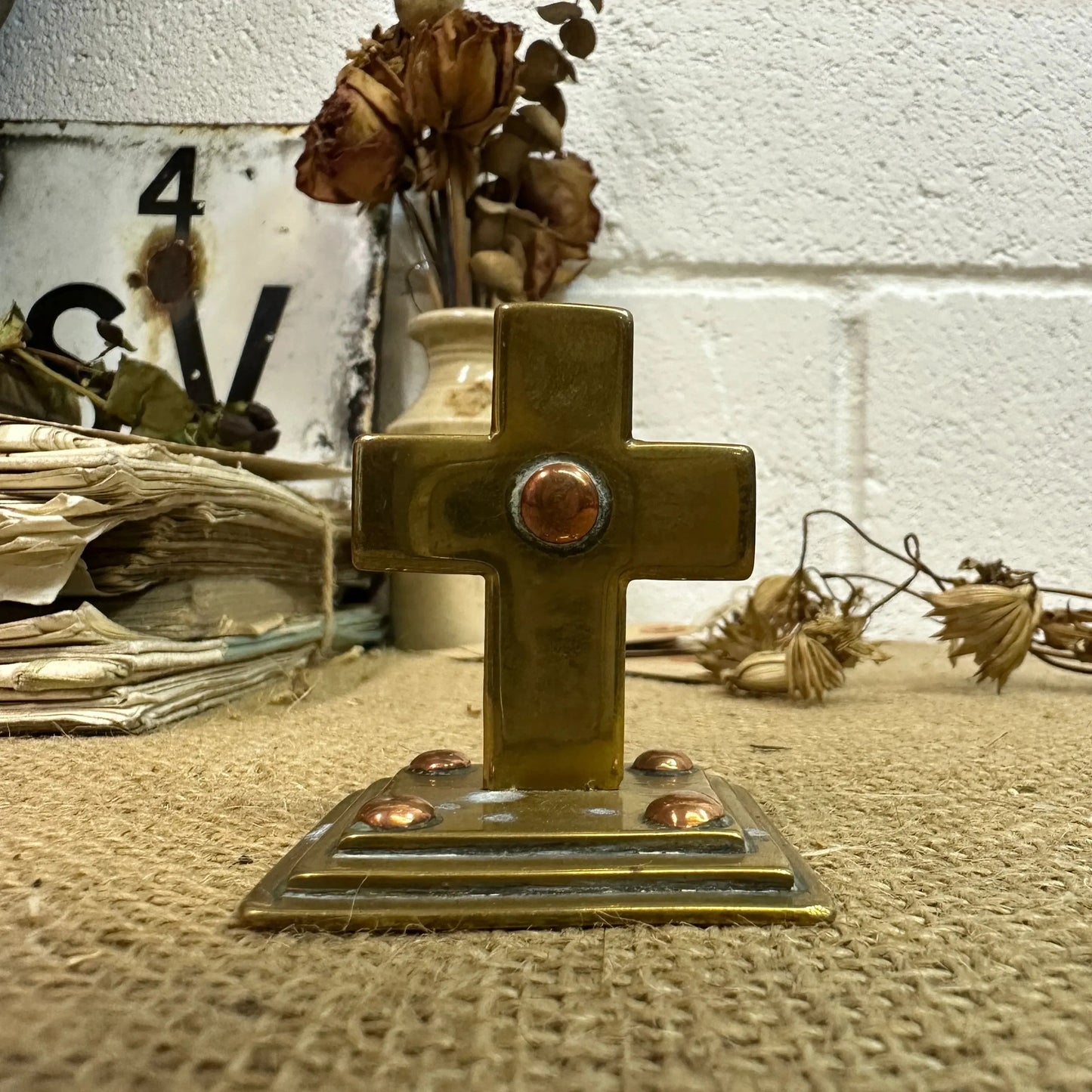 Small Brass Standing Crucifix - The Blind Mole