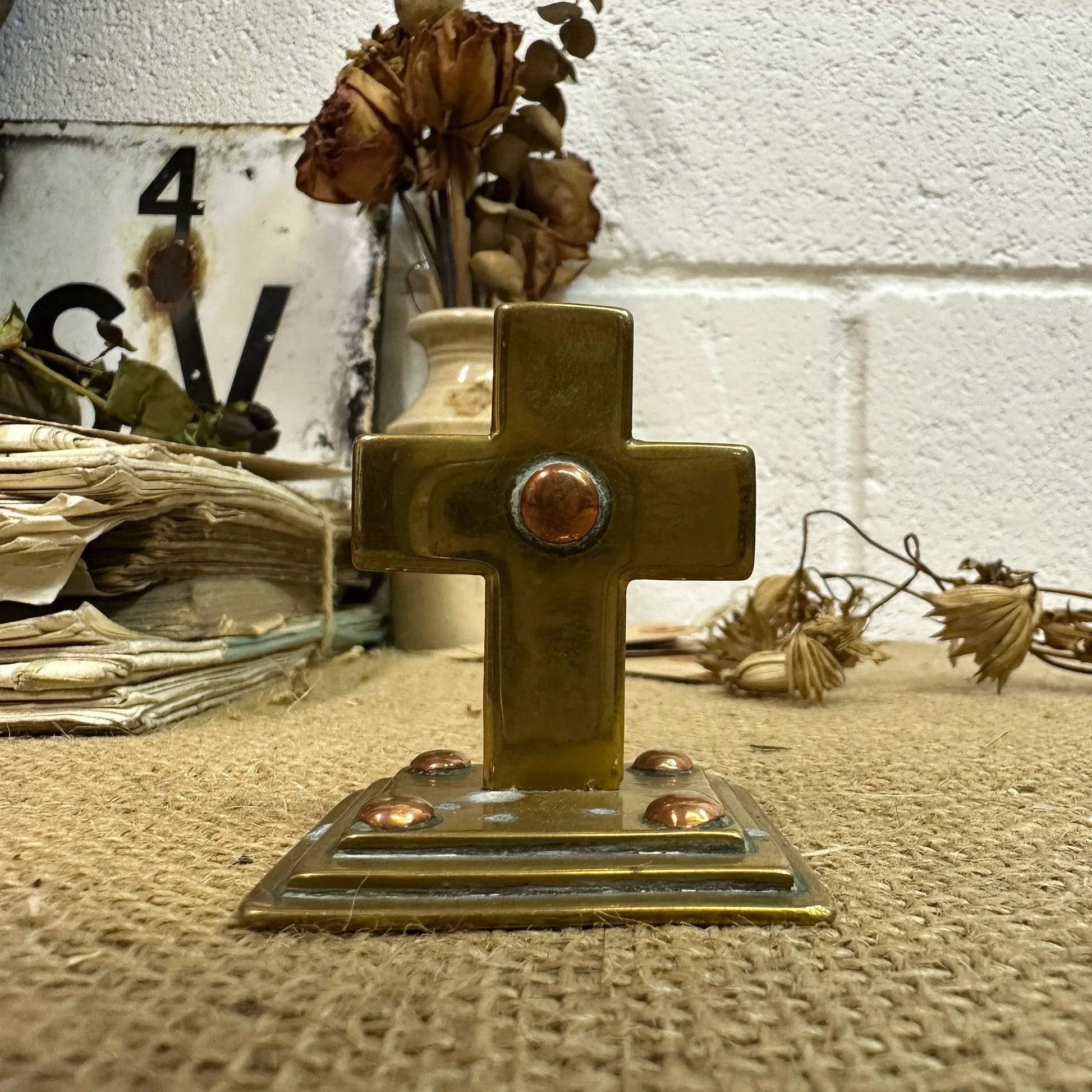 Small Brass Standing Crucifix - The Blind Mole
