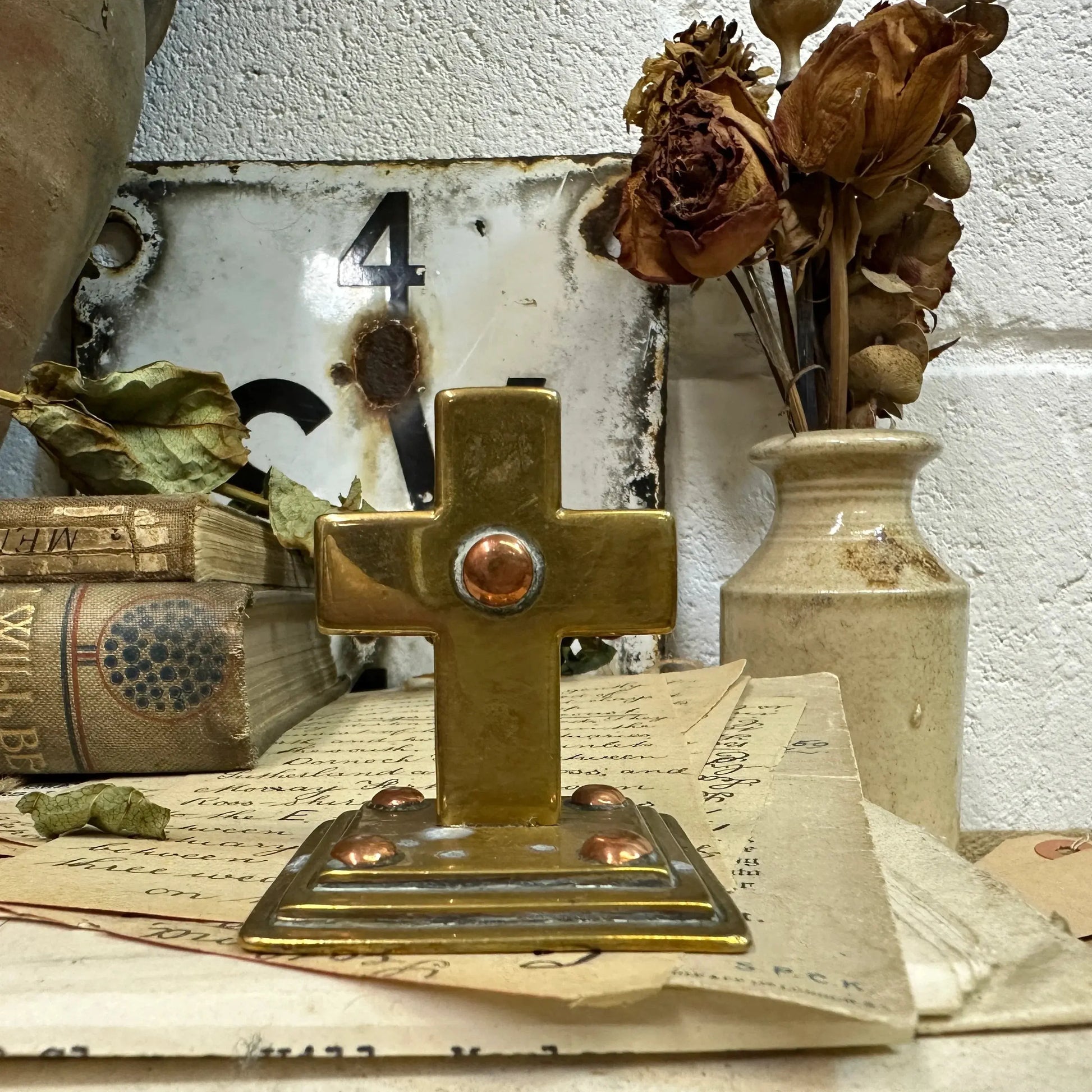 Small Brass Standing Crucifix - The Blind Mole