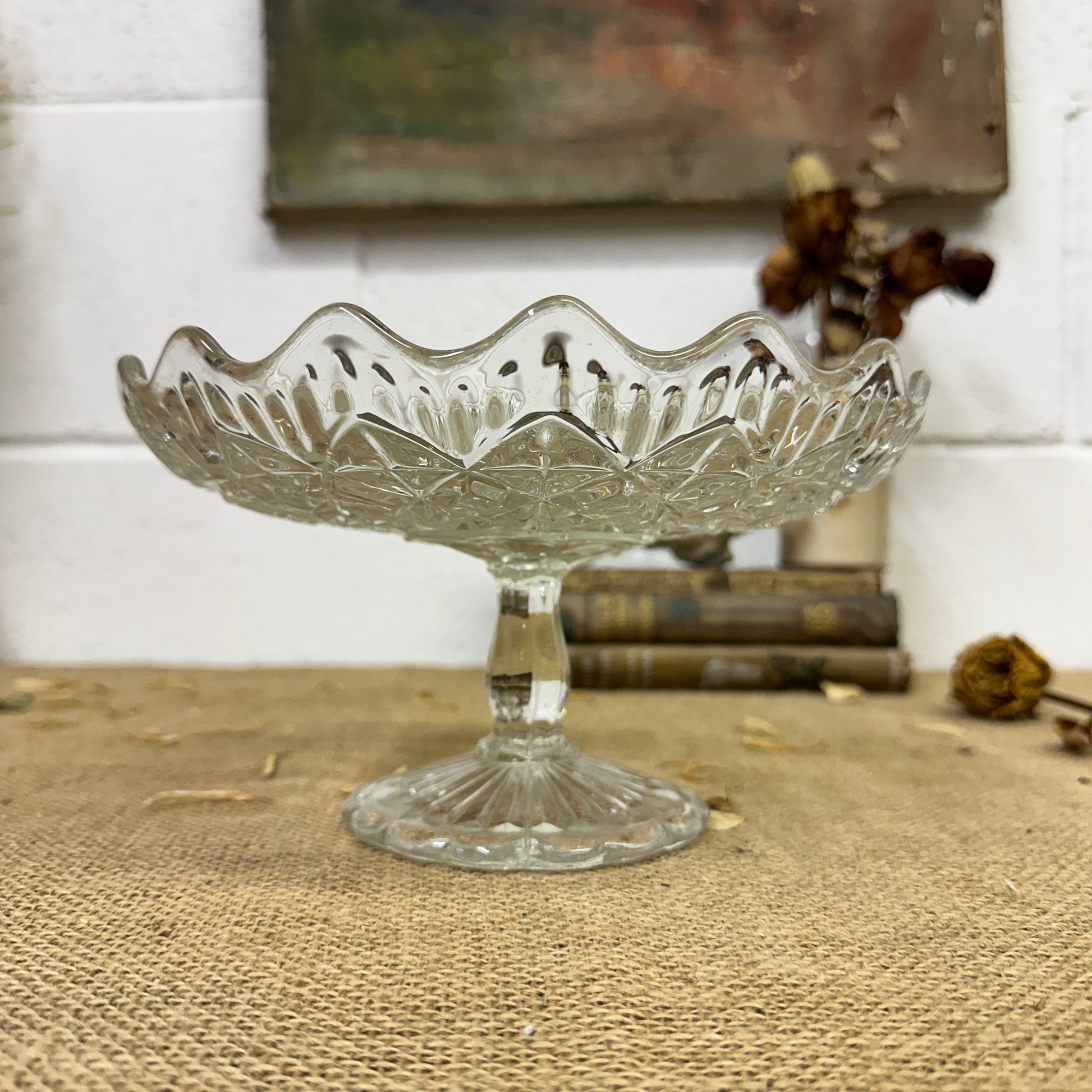 Vintage Pressed Glass Cake Stand - The Blind Mole