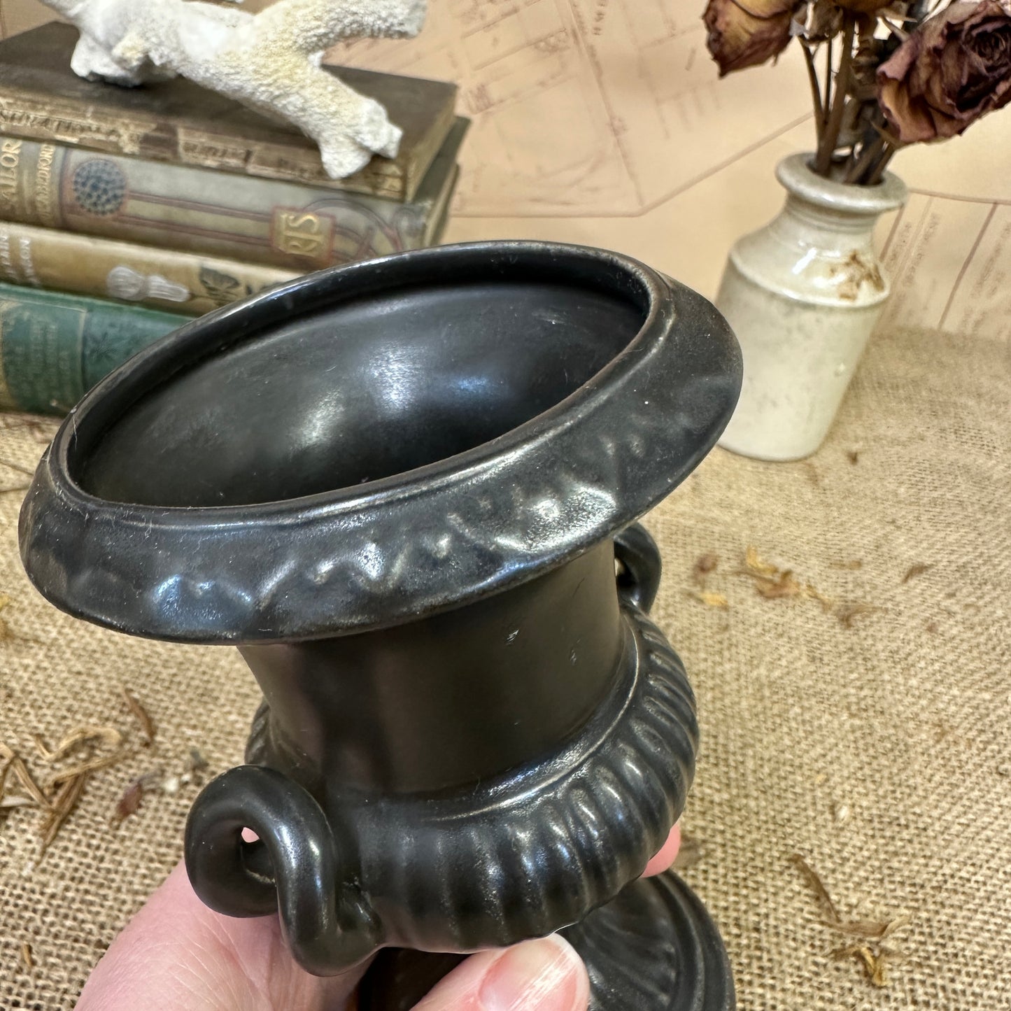 Black Ravenstone Urn Vase