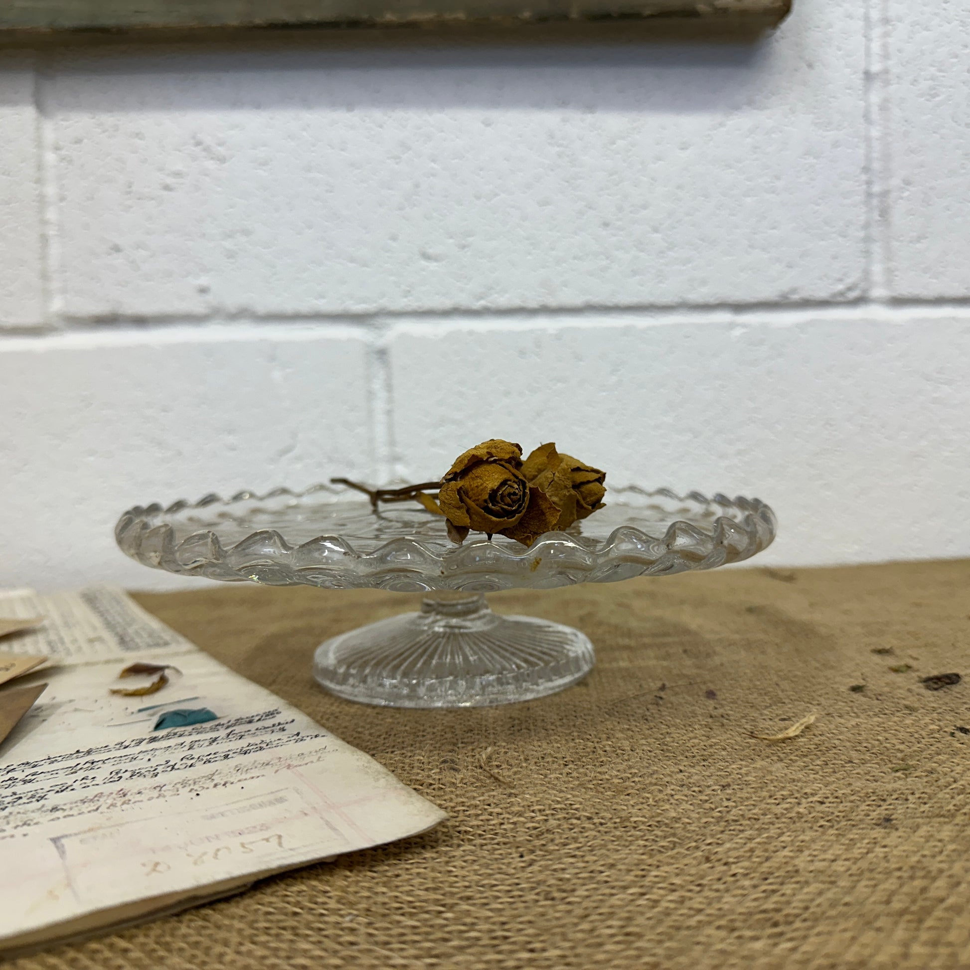 Low Pressed Glass Cake Stand - The Blind Mole