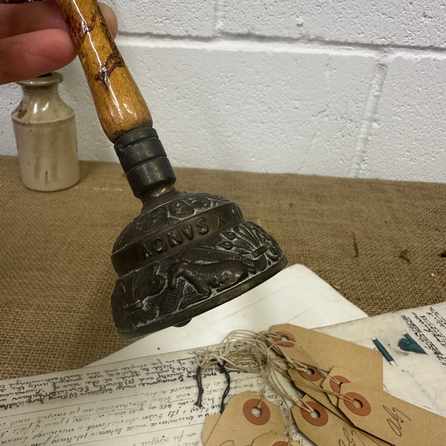 Mid Century Zodiac Elephant Brass Bell With Handle - The Blind Mole