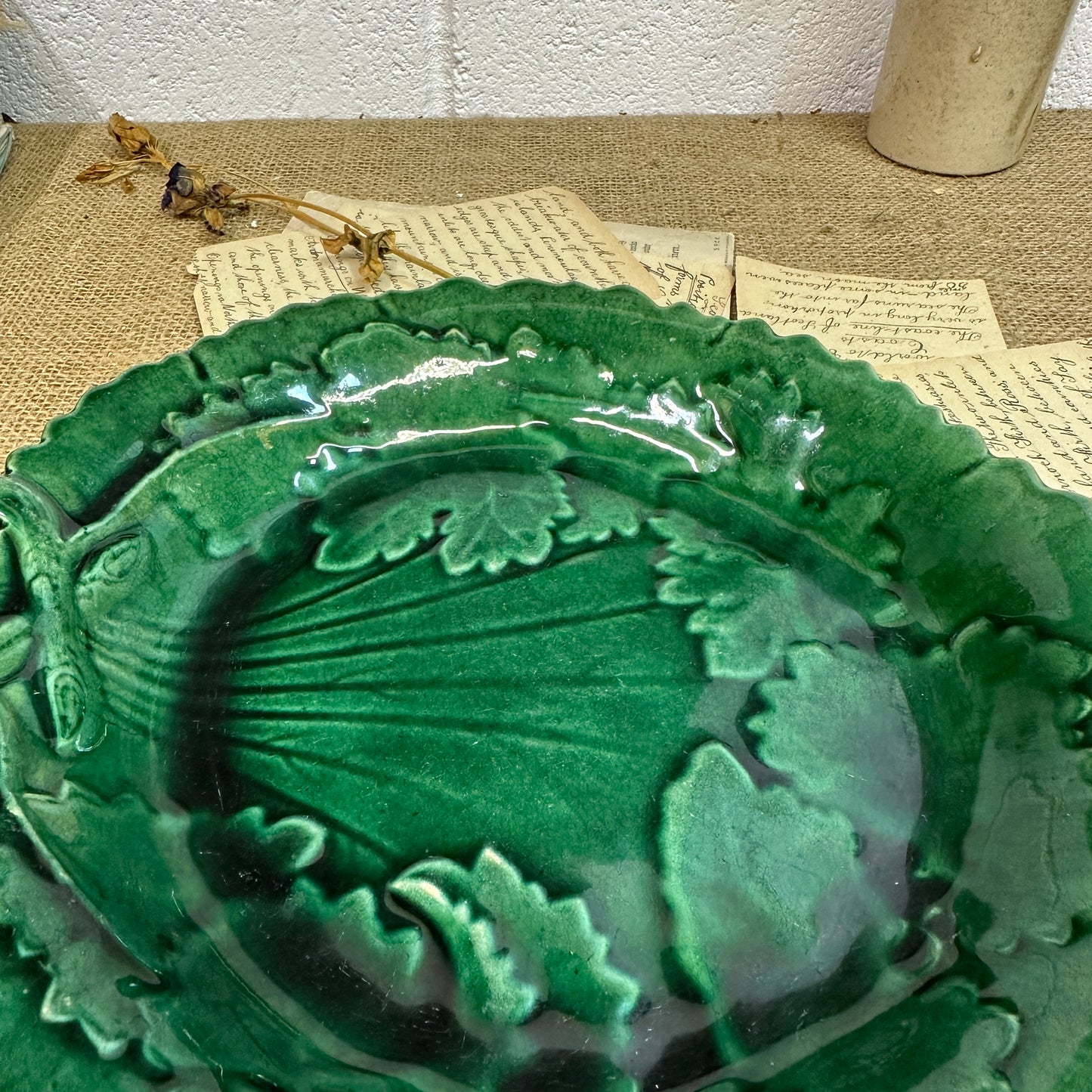 Victorian Cabbage Ware Majolica Plate