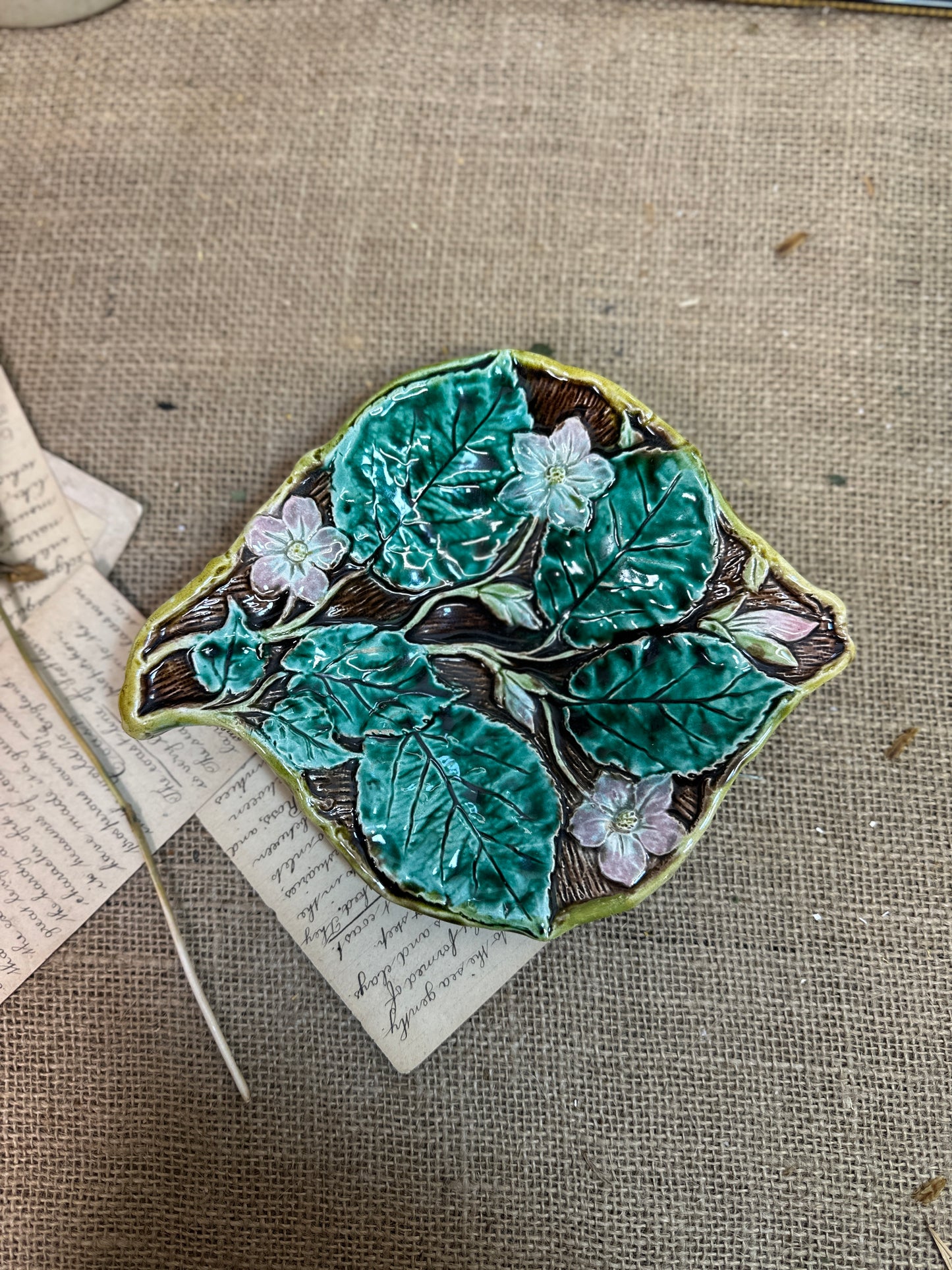 Victorian Majolica Ware Leaf Dish