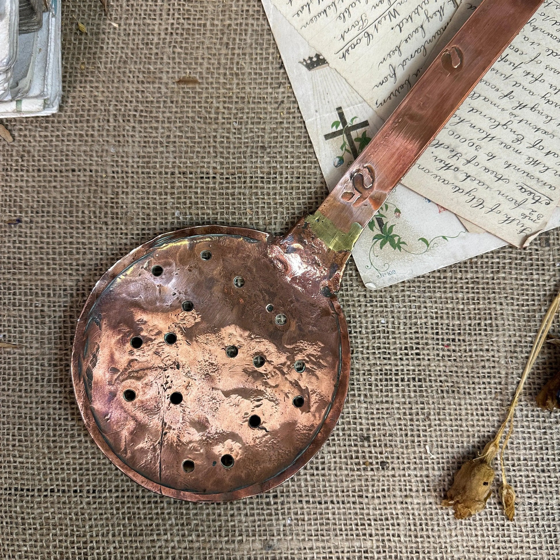 Vintage Handmade Copper Skimmer Strainer - The Blind Mole