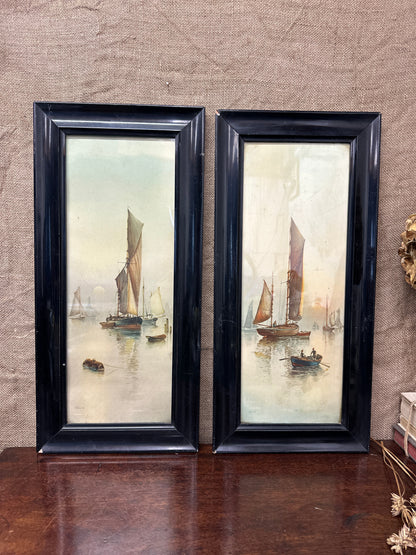 Pair Watercolour Prints Garman Morris Moonrise Sunset The Blind Mole
