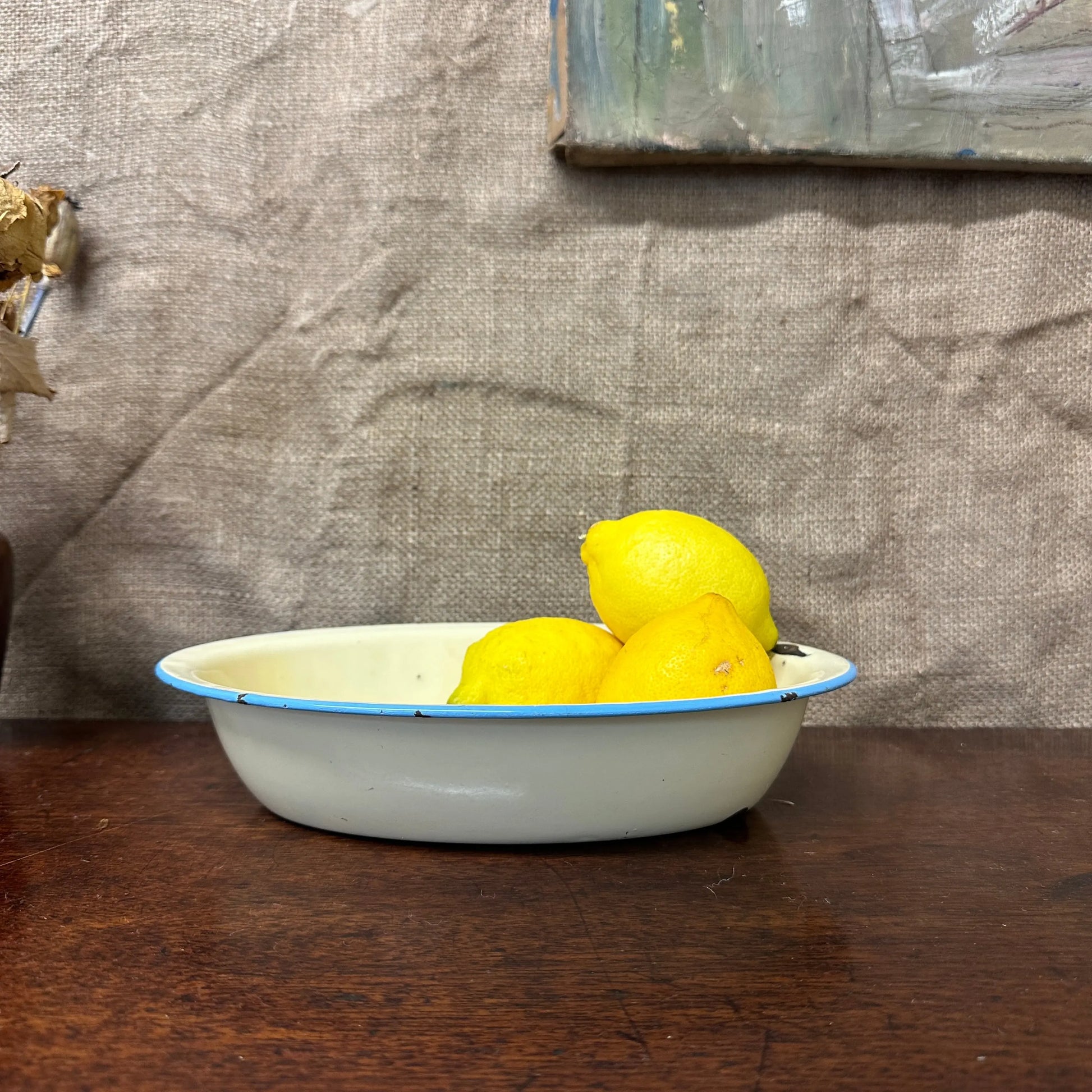 Enamel Yellow & Blue Oval Dish The Blind Mole