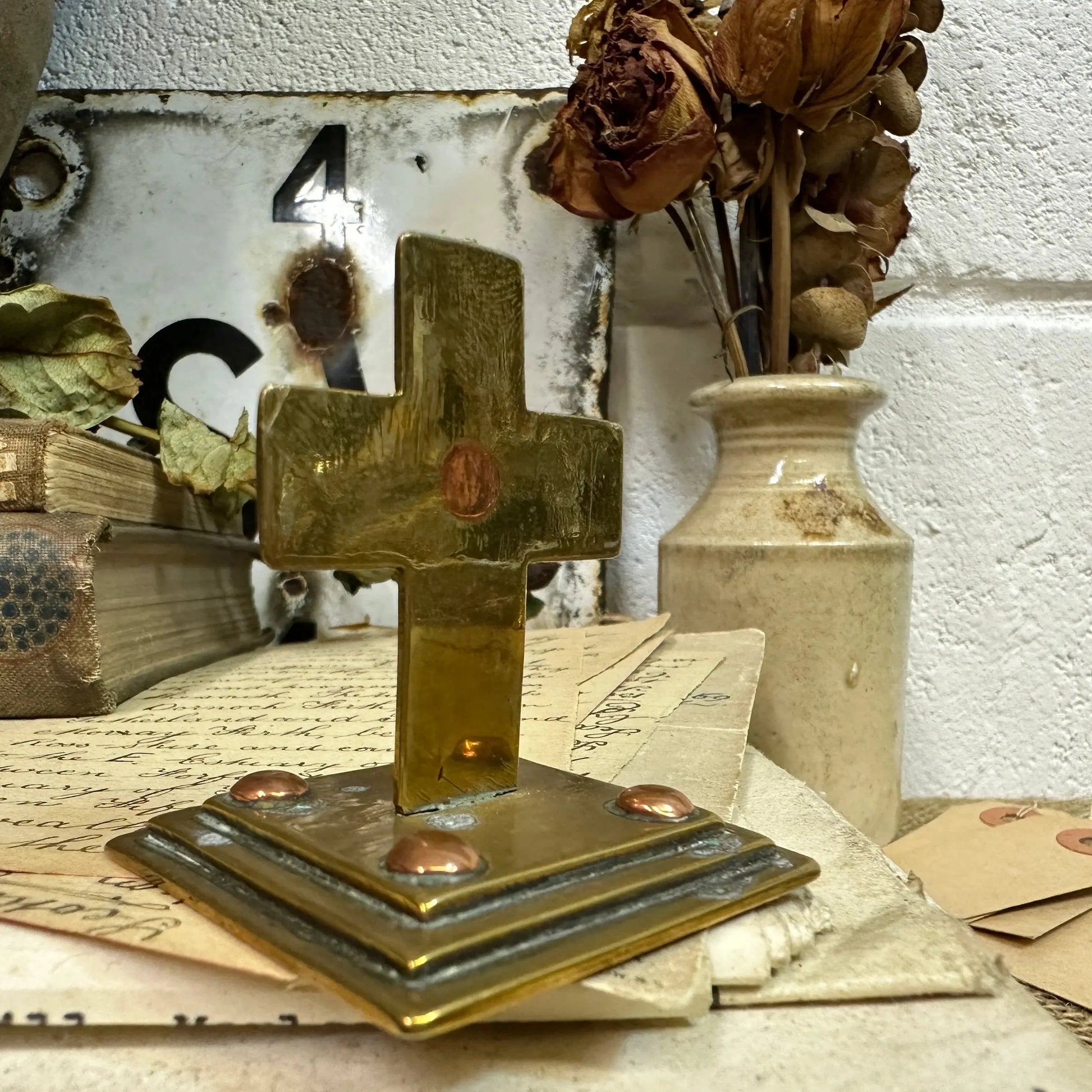 Small Brass Standing Crucifix - The Blind Mole