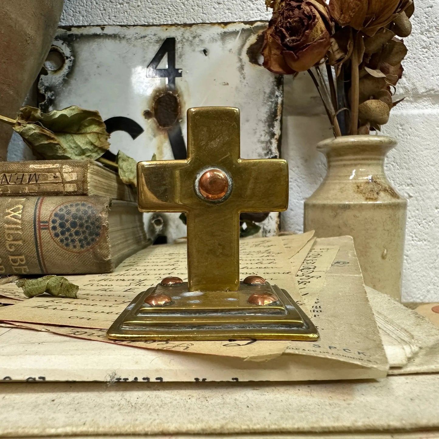 Small Brass Standing Crucifix - The Blind Mole