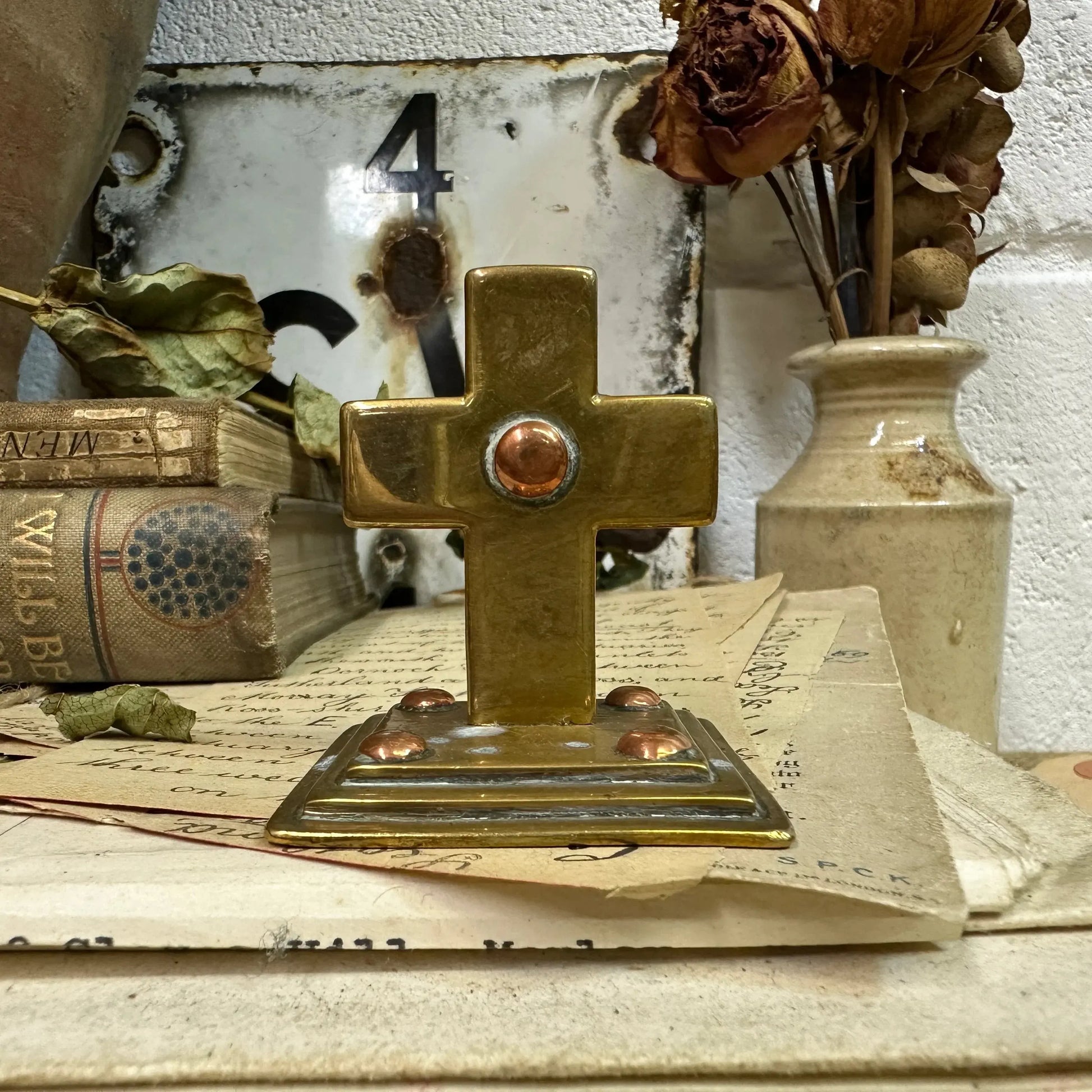 Small Brass Standing Crucifix - The Blind Mole