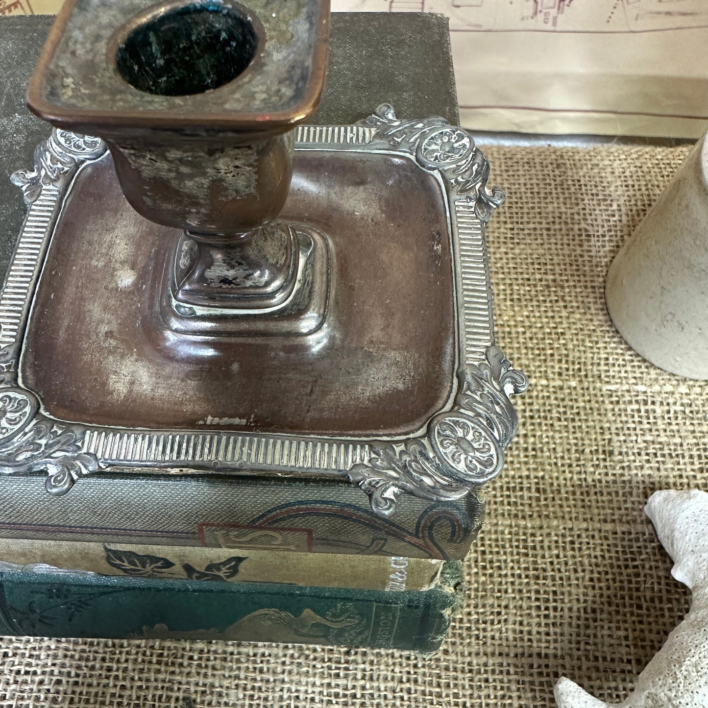 Square Antique Copper Candlestick