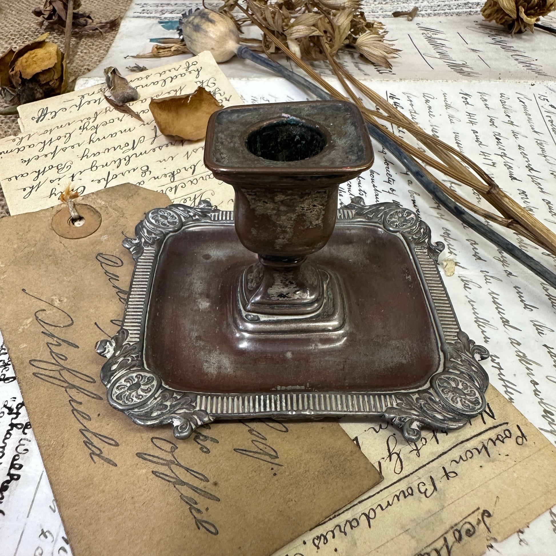 Square Antique Copper Candlestick