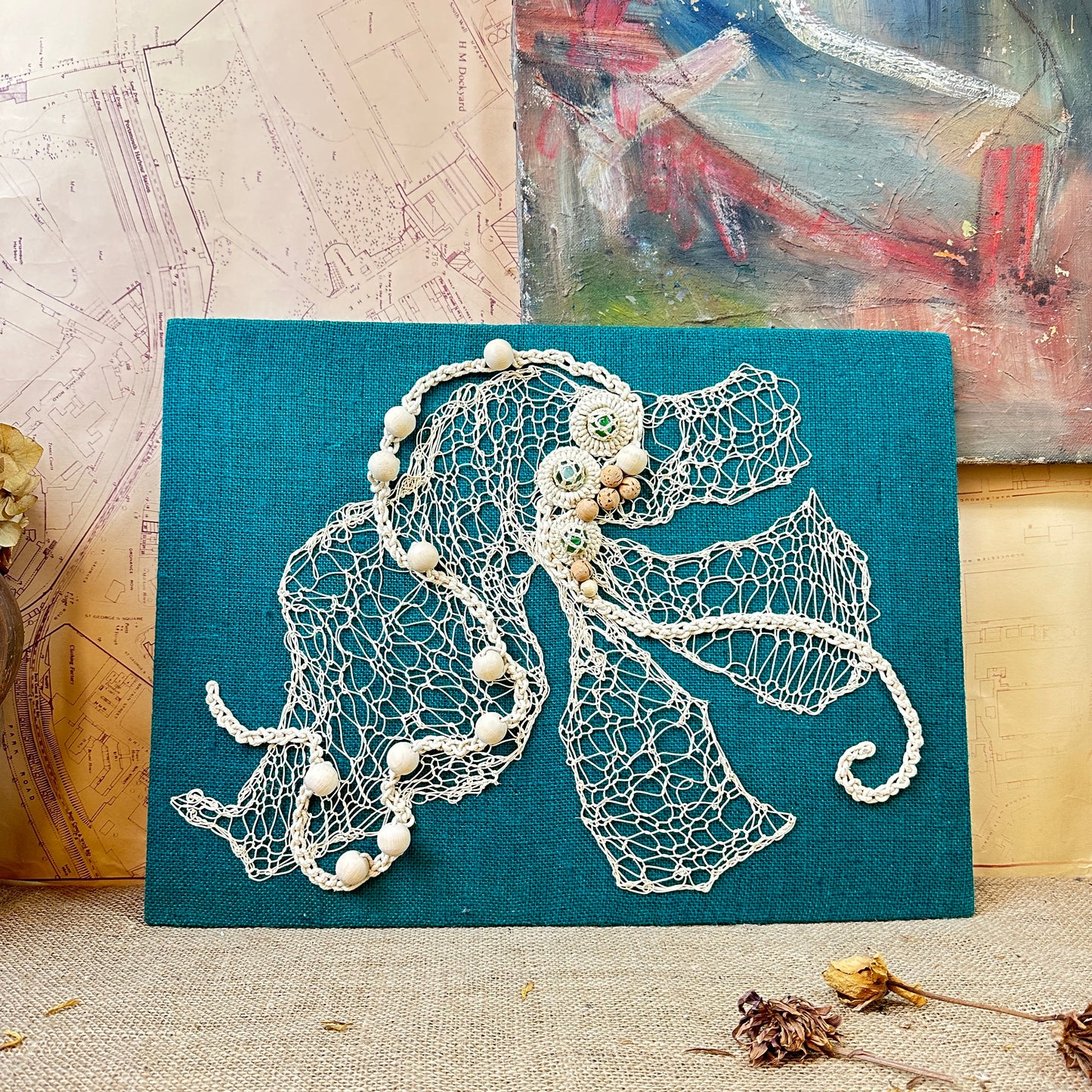 Mid Century Textile Crochet Artwork