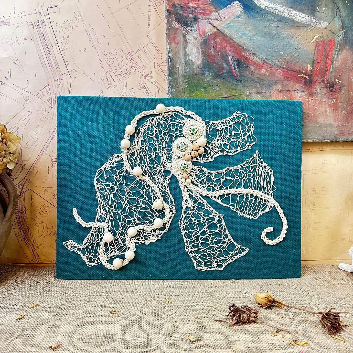 Mid Century Textile Crochet Artwork