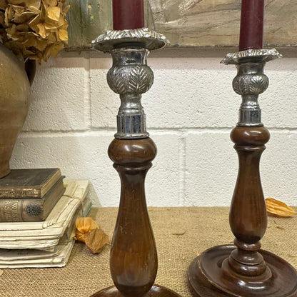 Edwardian Pewter Topped Candlesticks