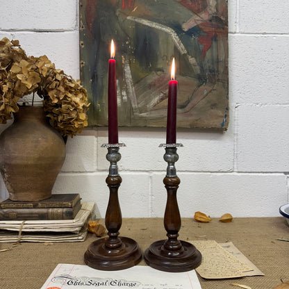 Edwardian Pewter Topped Candlesticks